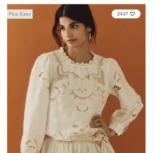 Anthropologie-  Lainie Long-Sleeve Lace Cutwork Blouse